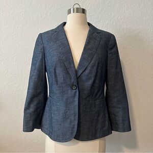 The Limited S Cropped Denim/Chambray 3/4 Sleeve Heathered Suit Jacket Blazer